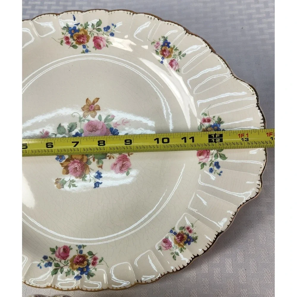 Antique Limoges English Rose Serving Platter & Serving Bowl 22K Gold